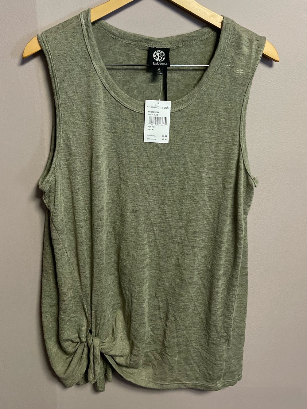 bobeau Olive Side-Tie Sleeveless Tank. Size XL